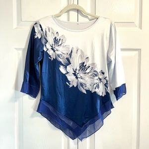 Blue & White Floral Layered Top